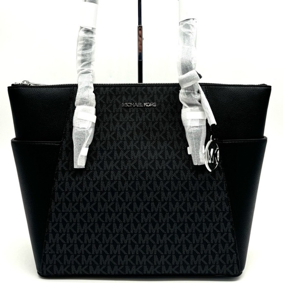 Michael Kors Large Charlotte TZ Tote Bag Black Signature - Picture 1 of 10